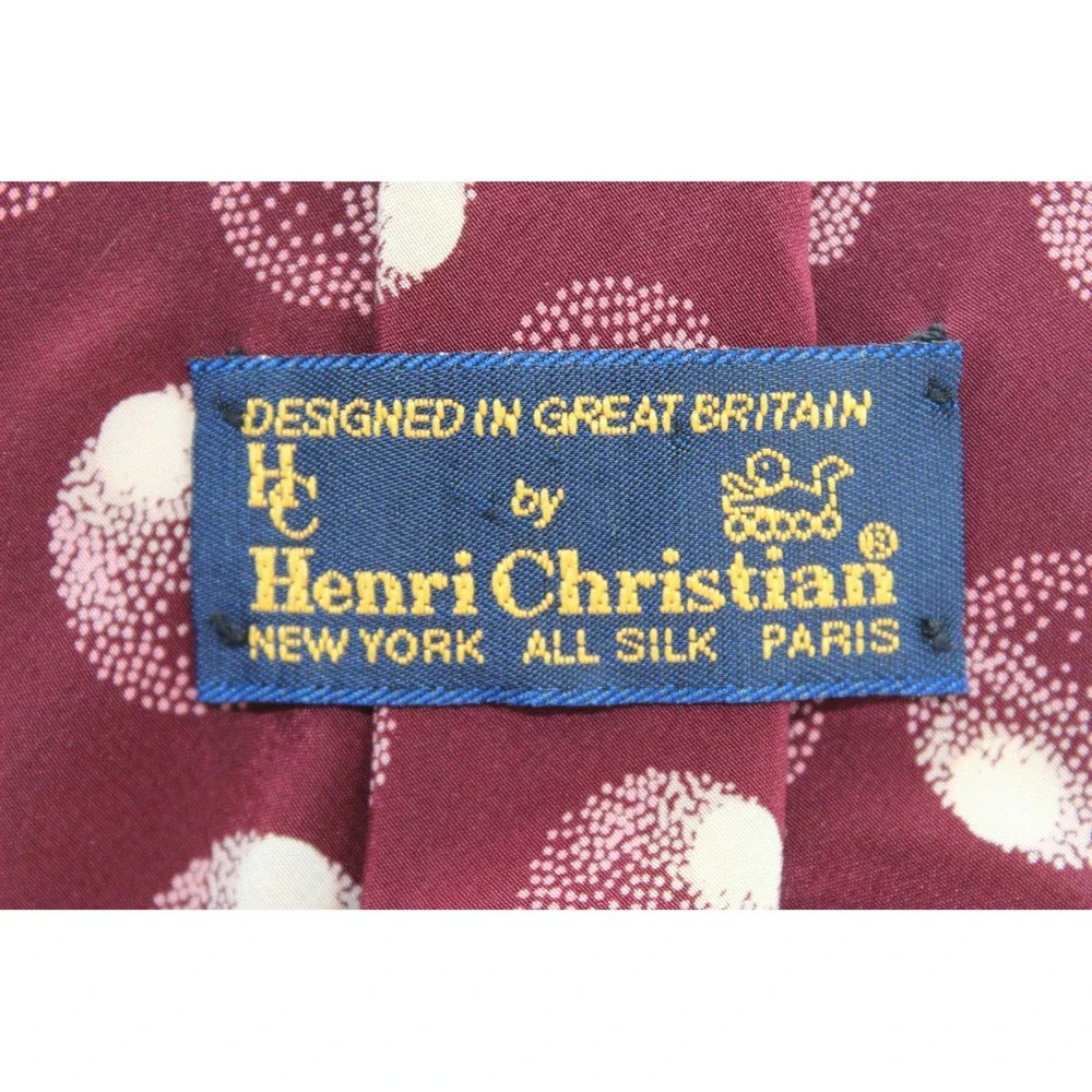 Henri Christian Burgundy Silk Tie Geometric Circle Pattern‎ Great Britain
